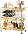 VEVOR Bar Cart, 3 Tiers Home Kitchen Serving Carts, Modern Rolling Utility Station on Wheels, Drink Beverage Trolley with Tempered Glass Shelves, Wine Rack, Glass Holder, for Living Dining Room, Gold
