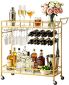 VEVOR Bar Cart, 2 Tiers Home Kitchen Serving Carts, Modern Rolling Utility Station on Wheels, Drink Beverage Trolley with Mirrored Glass Shelves, Wine Rack, Glass Holder, for Living Dining Room, Gold