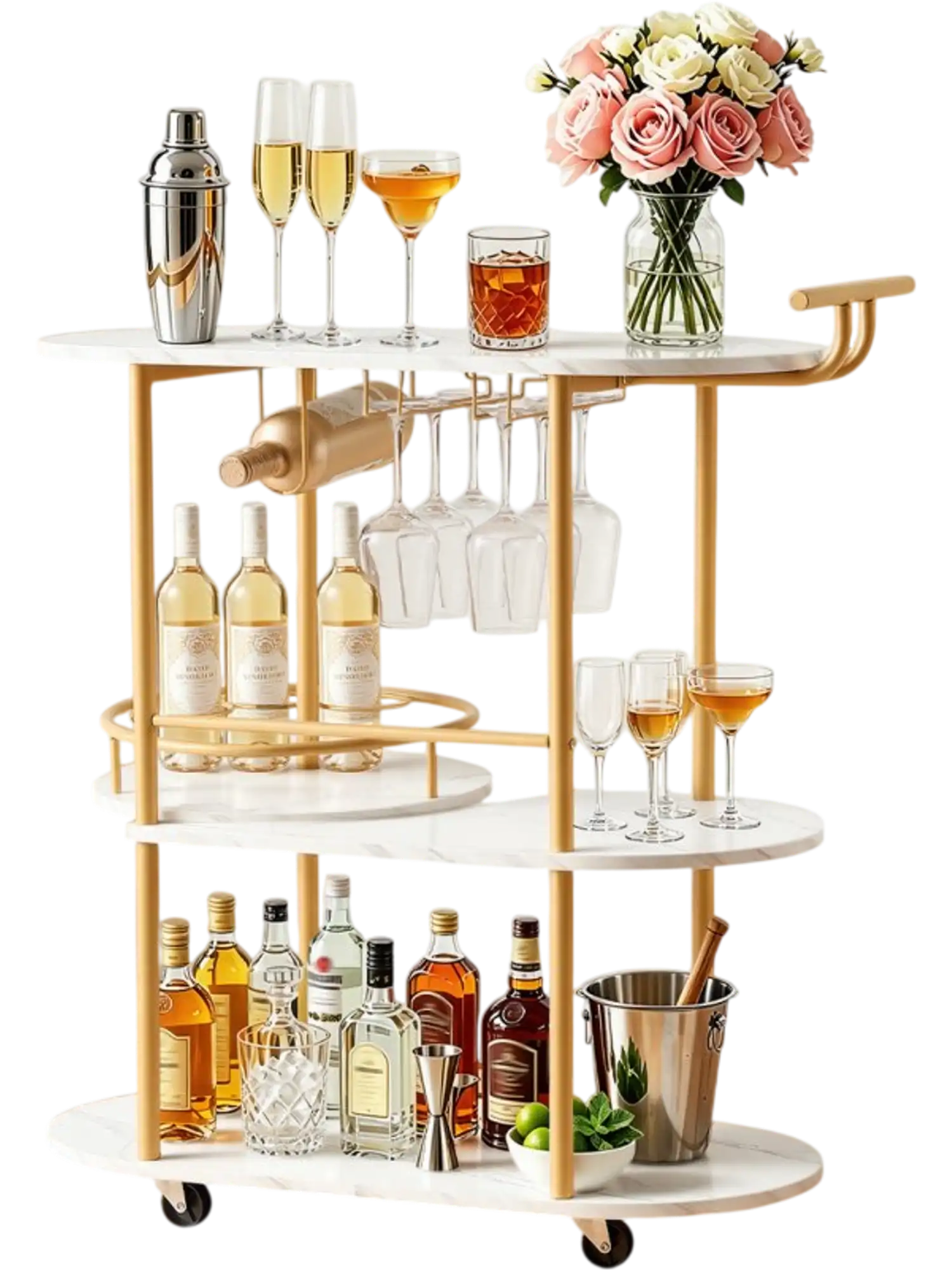 Vevor Bar Cart 3-Tier Rolling Serving Cart Gold New