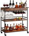 VEVOR Bar Cart, 3 Tiers Home Kitchen Serving Carts, Industrial Rolling Utility Station on Wheel, Mobile Drink Beverage Shelf with Wine Rack & Glass Holder, 34.64x14.17x32.68 in, Rustic Brown and Black