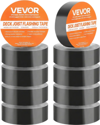 VEVOR Deck Joist Tape, 2 inch x 50 ft, 10 Pack, Weather-Resistant Waterproof Flashing Butyl Joist Tape for Decking, Self-Adhesive, for Wood Decks, Beams Roofs, RVs, House, and Pipes Repair, Black