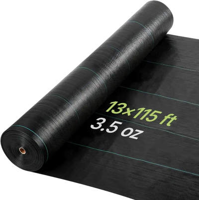 VEVOR Weed Barrier Fabric Heavy Duty, 13x115FT 3.5oz Landscape Fabric, Woven Weed Blocker Fabrics, Garden Fabrics Weeds Barrier, Weeds Control Ground Cover, Geotextile Webbing, Gardening Mat, Black