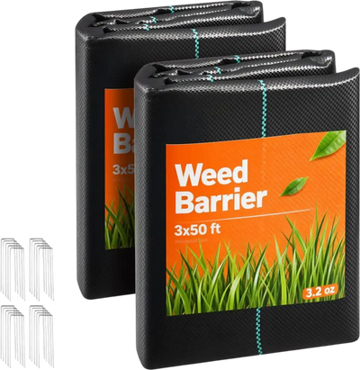 VEVOR Weed Barrier Fabric Heavy Duty, 2 Packs 3x50FT 3.2oz Weed Blocker Fabric, Woven Landscape Fabrics, Garden Fabrics Weeds Barrier, Weeds Control Ground Cover, Geotextile Webbing, Black