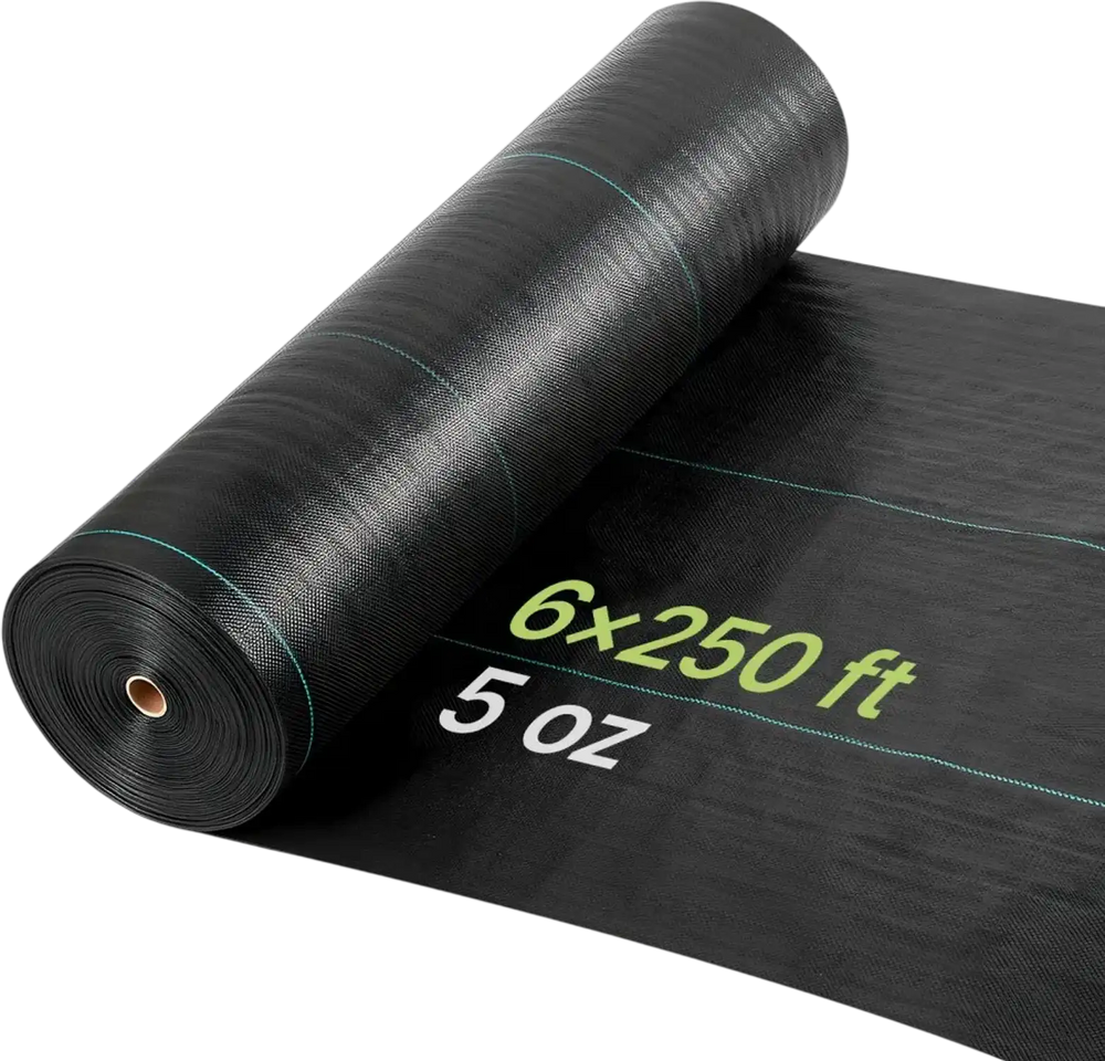 VEVOR Weed Barrier Fabric Heavy Duty, 6x250FT 5oz Landscape Fabric, Woven Weed Blocker Fabrics, Garden Fabrics Weeds Barrier, Weeds Control Ground Cover, Geotextile Webbing, Gardening Mat, Black