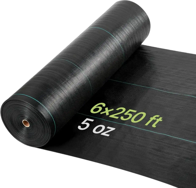 VEVOR Weed Barrier Fabric Heavy Duty, 6x250FT 5oz Landscape Fabric, Woven Weed Blocker Fabrics, Garden Fabrics Weeds Barrier, Weeds Control Ground Cover, Geotextile Webbing, Gardening Mat, Black