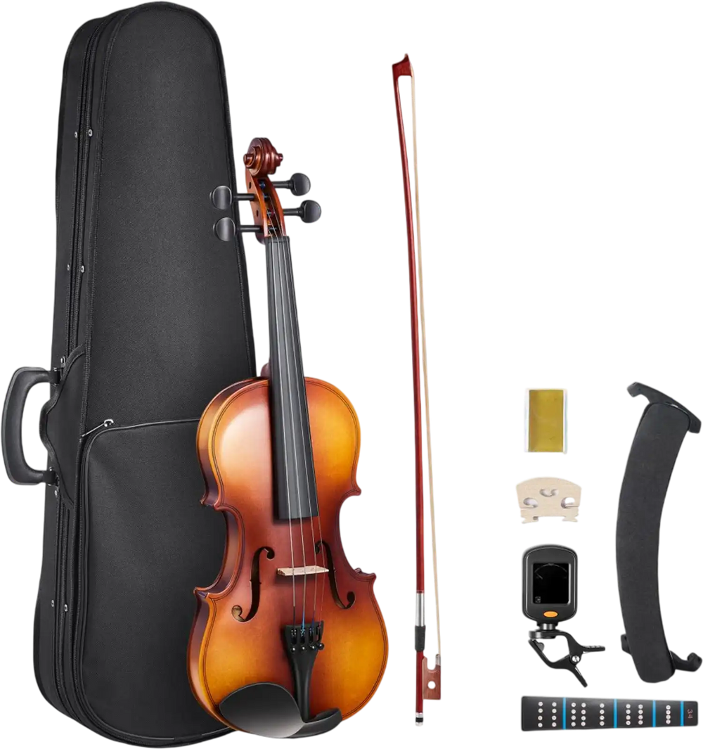 VEVOR Violin 3/4 Size for Adults, Violin Fiddle Set for Beginners with Hard Case, Rosin, Bow, Shoulder Rest, Bridge, Tuner and Extra Strings, Professional Musical Instruments for Student (Brown)