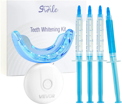 VEVOR Teeth Whitening Kit with LED Light, 32 LED Accelerator Lights, Whitening Gel Syringe, Desensitizing Gel, and U-Shaped Tray, Wireless Portable Kit Fast and Effectively Removes Stubborn Stains