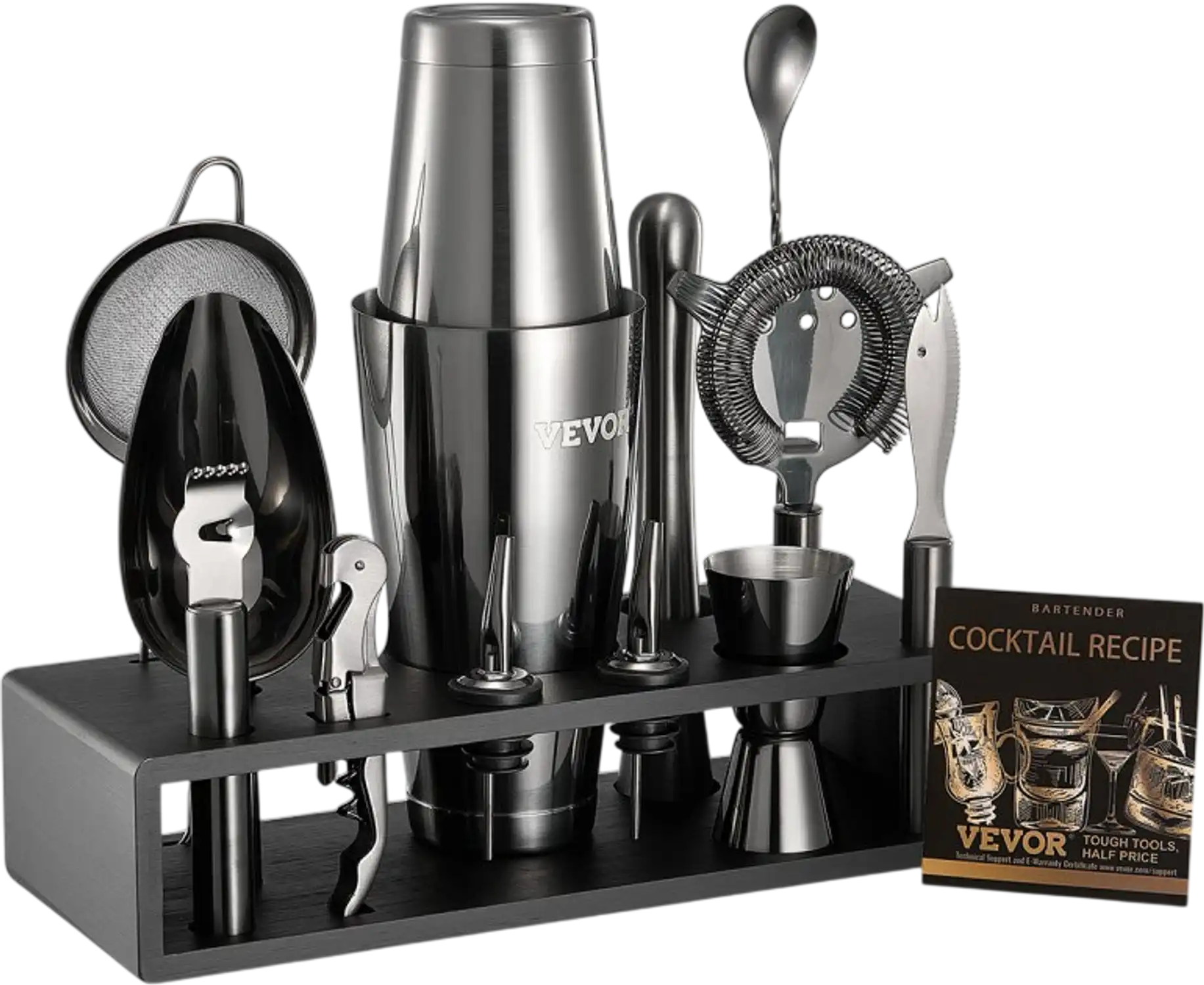 Vevor Bartender Kit 13-Piece Stainless Steel Cocktail Shaker Set with Bamboo Stand Gunmetal New