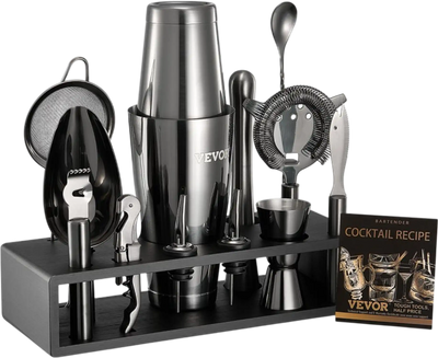 Vevor Bartender Kit 13-Piece Stainless Steel Cocktail Shaker Set with Bamboo Stand Gunmetal New