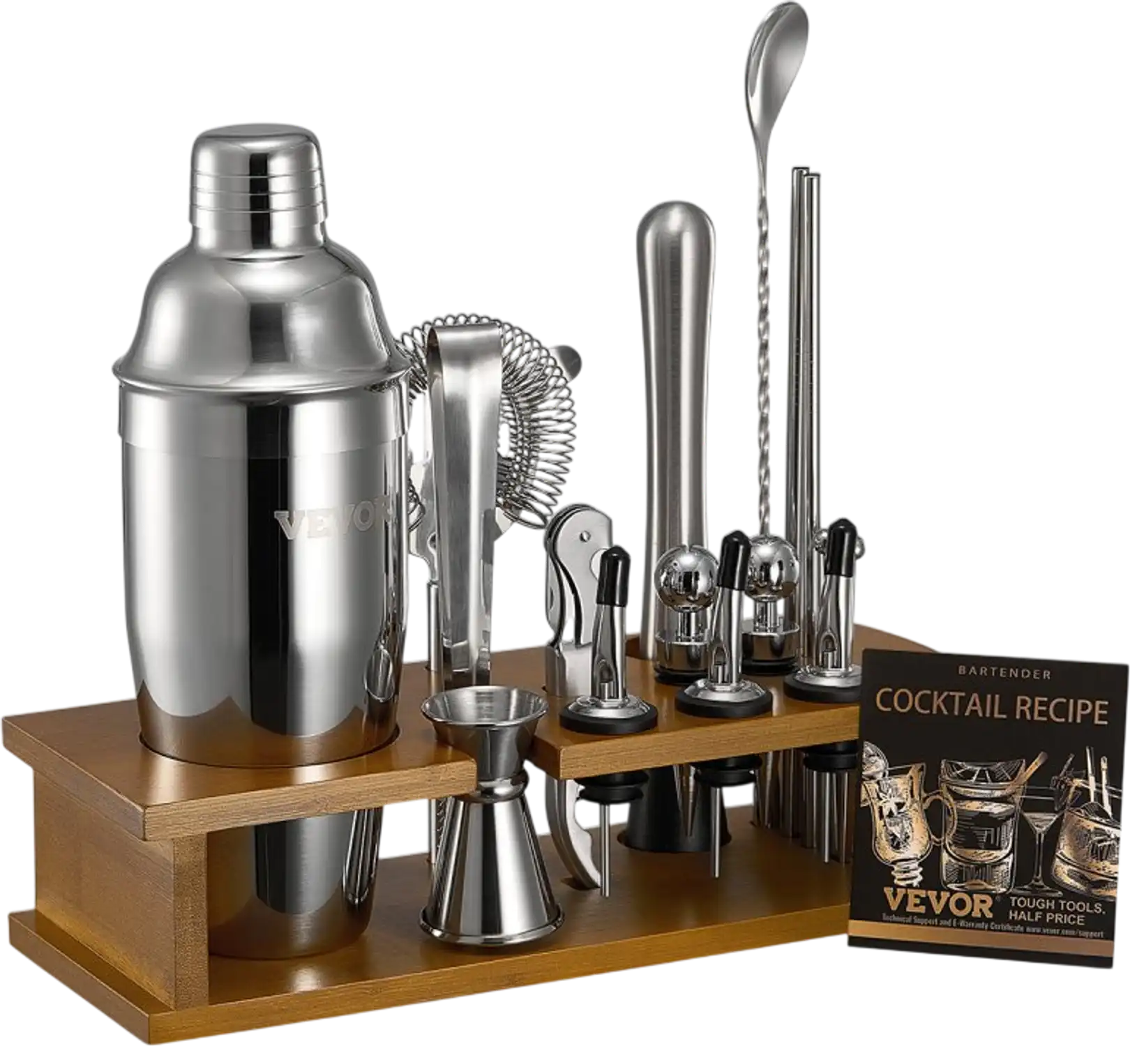 Vevor Bar Tool Set 18-Piece Stainless Steel Cocktail Shaker Kit with Bamboo Stand New