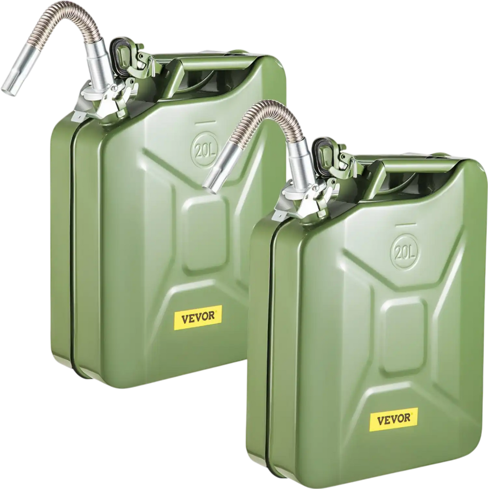 VEVOR Jerry Fuel Can, 5.3 Gallon / 20 L Portable Jerry Gas Can with Flexible Spout System, Rustproof ＆ Heat-resistant Steel Fuel Tank for Cars Trucks Equipment, 2PCS Green