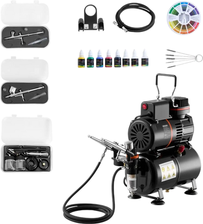 Vevor Airbrush Kit 1/6 HP with 3 Dual-Action Airbrushes Air Compressor & Tank New