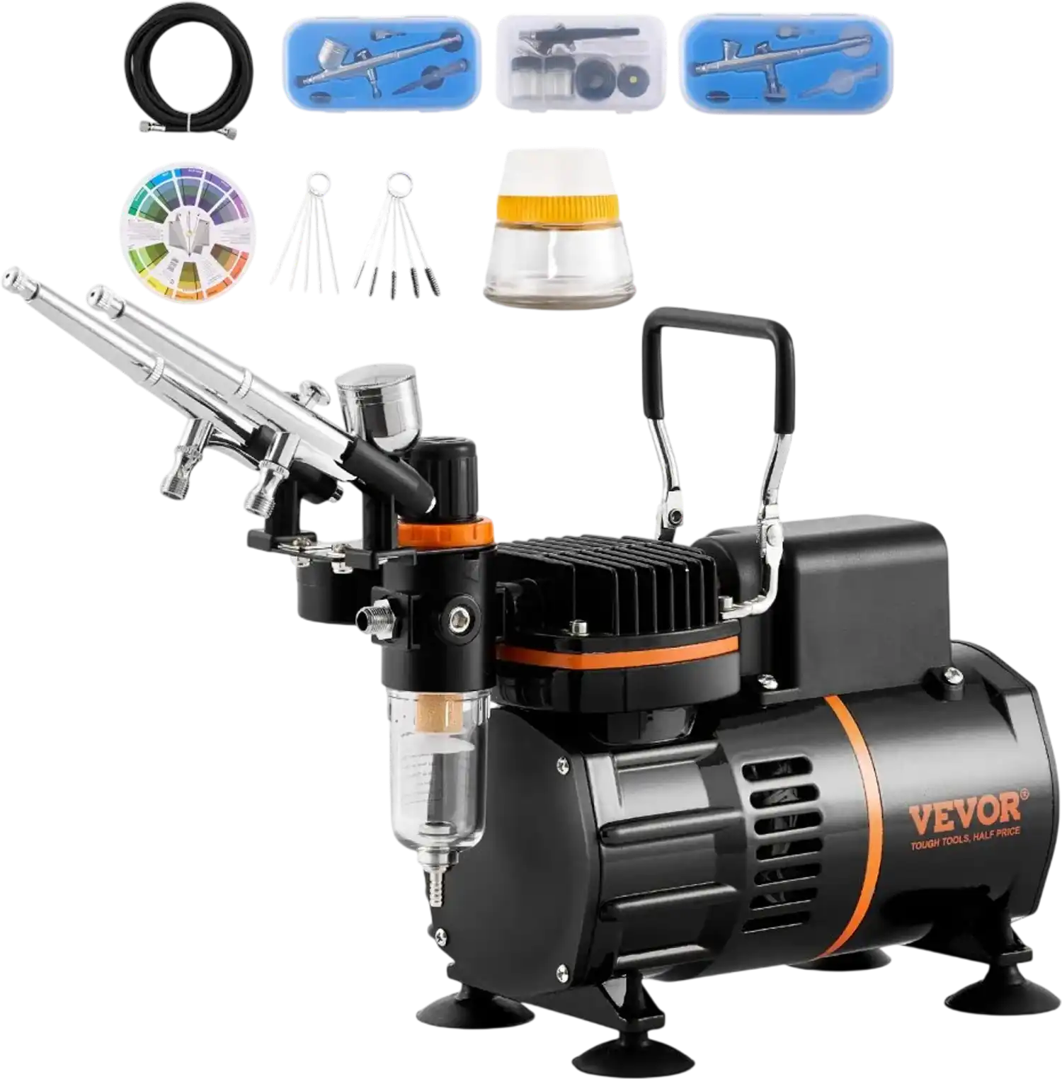 Vevor Airbrush Kit Dual Fan Air Compressor Professional Airbrushing System with 3 Airbrushes New