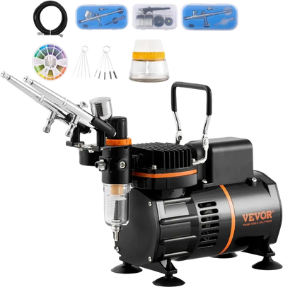 Vevor Airbrush Kit Dual Fan Air Compressor Professional Airbrushing System with 3 Airbrushes New