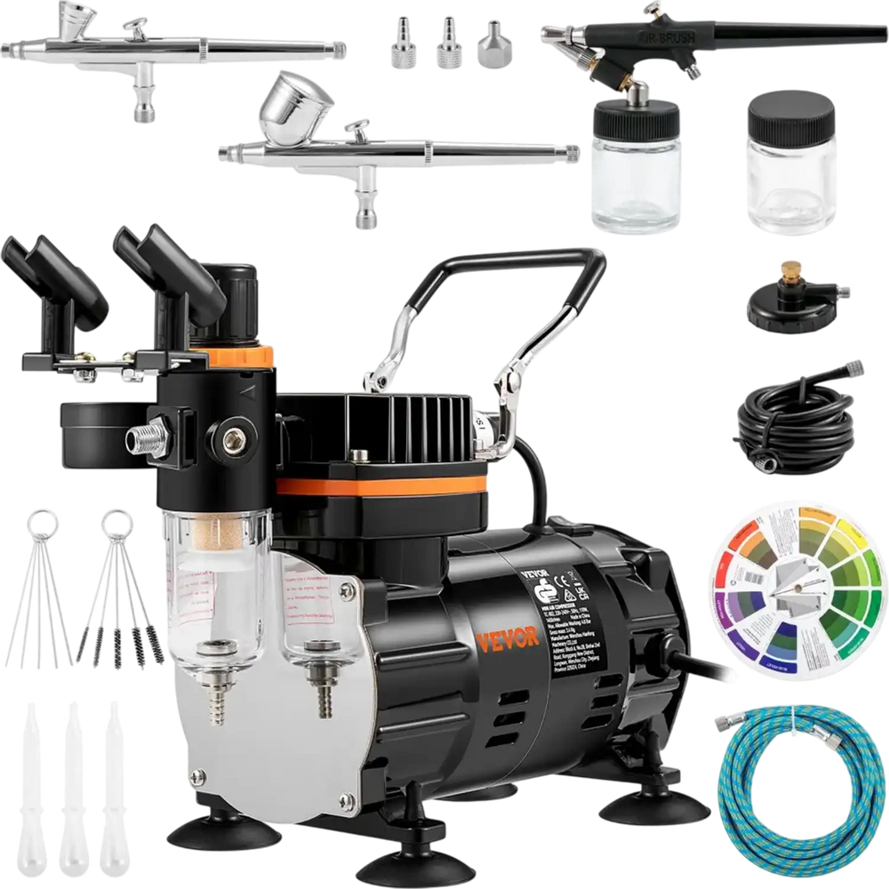 VEVOR Airbrush Ensemble, Expert Airbrush Kit with Compressor, Multi-Use Dual-Action Gravity Feed Airbrush System for Art, Nails, Cookies, Tattoos