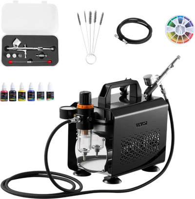 Vevor Airbrush Kit with Compressor 1/6 HP Dual-Action Paint Set New