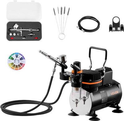 Vevor Airbrush Kit 1/6 HP Air Compressor with Dual-Action Airbrush & 3 Tips New