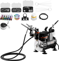 VEVOR Airbrush Kit, 1/6 HP, Air Brush Kit with Air Compressor, 3 Dual-Action Professional Airbrushes with 3 Tips, Hose, Acrylic Paint, Brush, Low Noise, for Cake Decorating, Model Painting, Nail Art