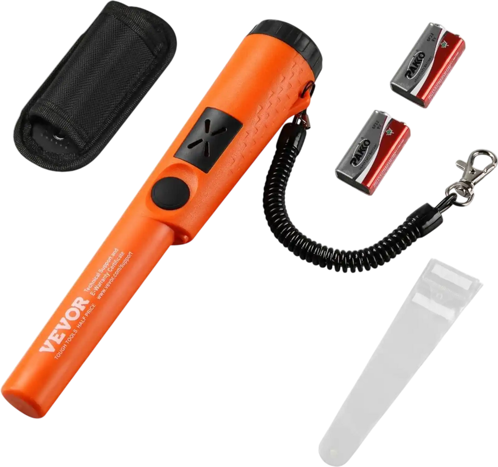 VEVOR Metal Detector Pinpointer, Partial Waterproof Handheld Pin Pointer Wand, 1.96" Detection Depth, 3 Modes, Treasure Hunting Probe with Holster, Waterproof Bag and 9V Battery, for Adults and Kids