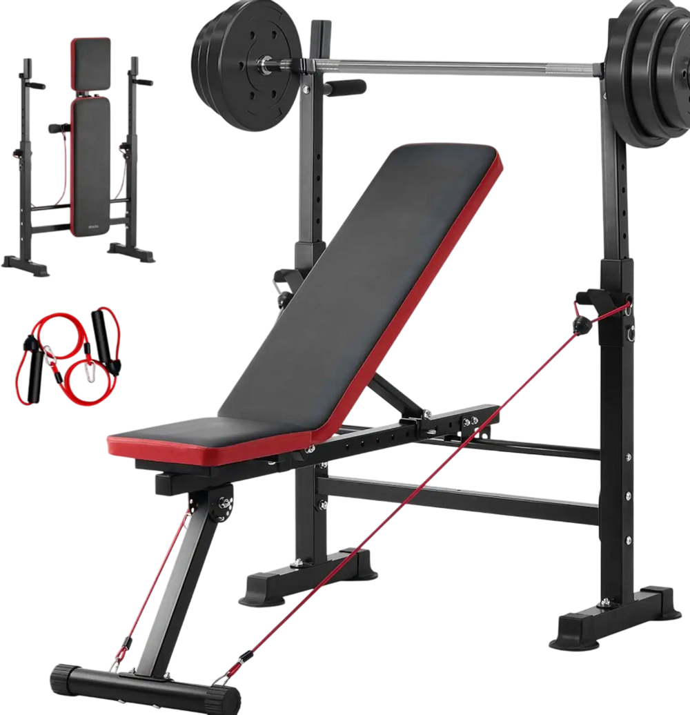 VEVOR 6-in-1 Weight Bench Set, 600lbs Adjustable Workout Bench Press, Exercise Sit up Bench for Home Gym Strength Training, Quick Folding Incline Decline Flat Bench