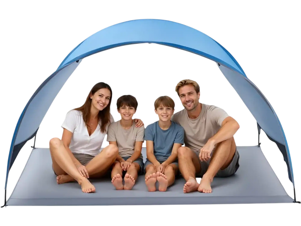 VEVOR Beach Tent Sun Shelter for 4 Person, UPF 50+ Protection, Portable Sun Shade Canopy with Carrying Bag & Ground Stakes, Lightweight and Easy Setup Beach Umbrella for Camping Fishing Outdoor Picnic
