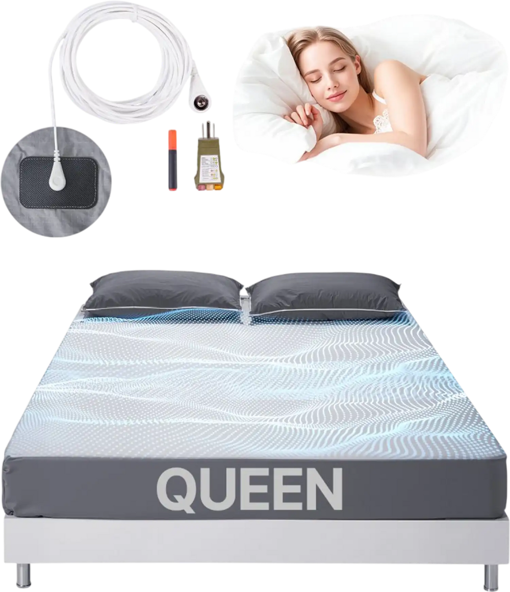 VEVOR Grounding Sheets, Queen Size, 90% Cotton + 10% Pure Silver Fiber, Earth Grounded Fitted Bed Sheets, with Grounding Cord & Tester, for Improved Sleep & Wellness (Gray, Queen - 60 x 80 x 15 in)