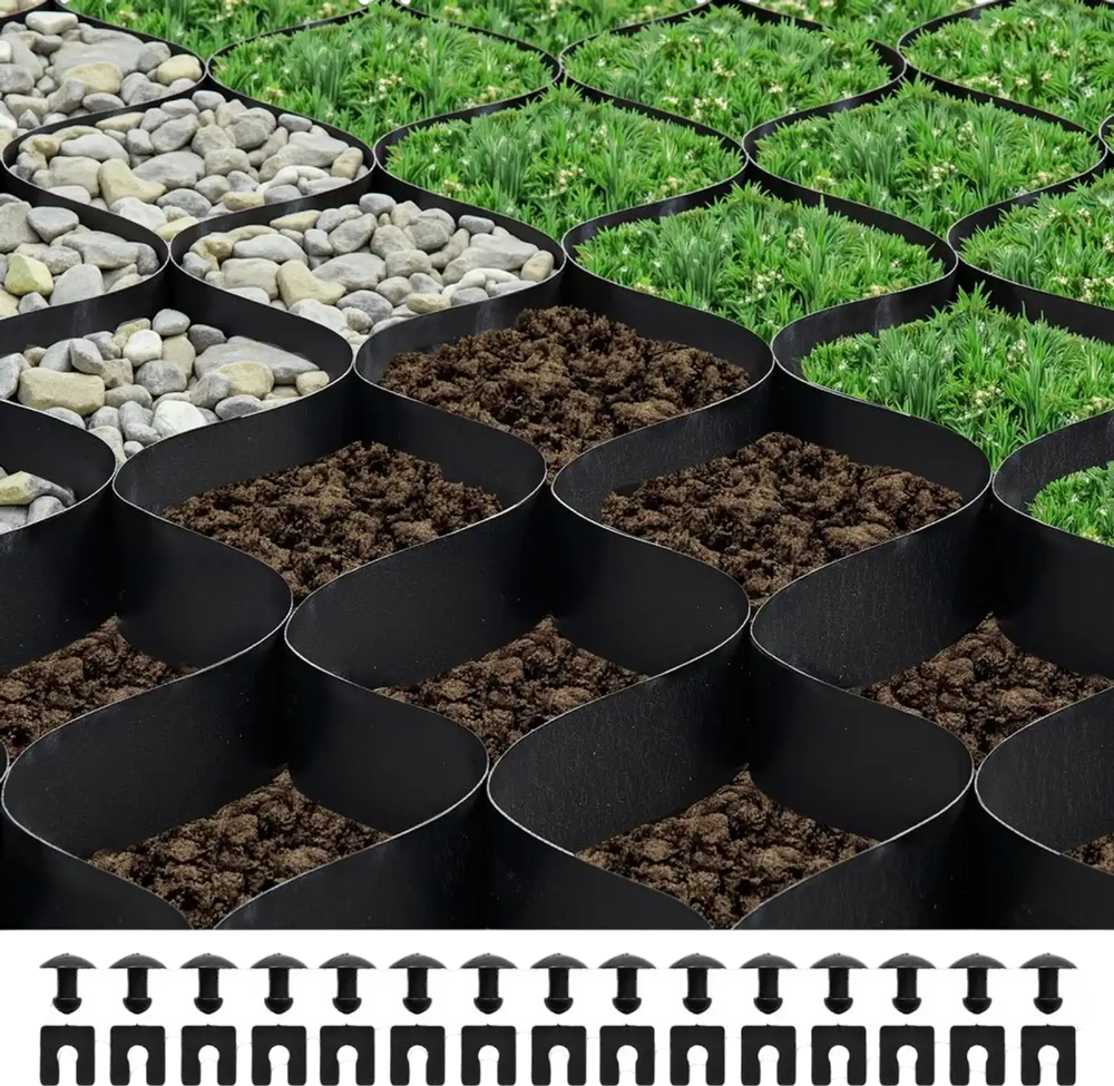 VEVOR Gravel Grid, 2 Inch Depth, 26.87 x 3.94 FT / 8200 x 1200 mm, 1880 LBS Per Sq ft Grass Ground Retainer, Permeable Geo Grids Driveway Stabilization, for Garden, Patio, Walkway, RV Parking Slopes