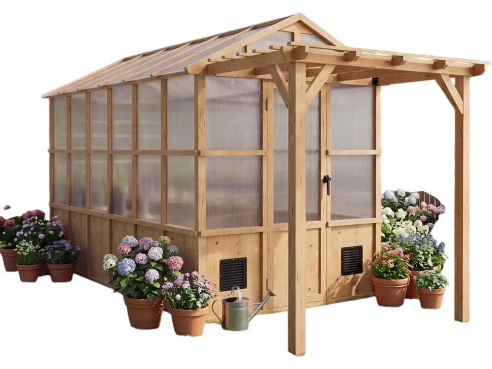 VEVOR Wooden Greenhouse 6'x12' Fir Wood Walk-In Greenhouse Kit with Pergola, for Outdoor Garden Backyard, Heavy Duty Green House with Polycarbonate Panels, Foldable Shelves, Tool Rails & Lockable Door