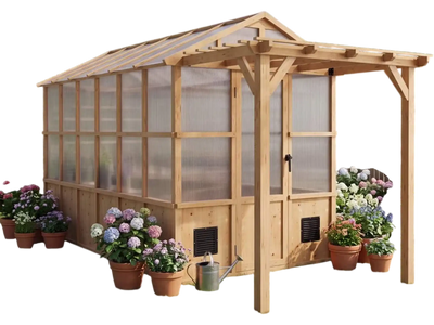 Vevor Greenhouse 6' x 12' Wooden Walk-In Greenhouse Kit with Pergola New