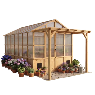 Vevor Greenhouse 8'x14' Wooden Walk-In Greenhouse Kit with Pergola New