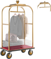 VEVOR Hotel Luggage Cart, 1200 lbs Heavy Duty Bellman Cart with Stainless Steel Frame, 8 in Rubber Wheels, Red Carpeted Deck, Commercial Luggage Carrier Rolling Trolley for Hotels, Resorts, Gold