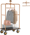 VEVOR Hotel Luggage Cart, 1200 lbs Heavy Duty Bellman Cart with Stainless Steel Frame, 8 in Rubber Wheels, Black Carpeted Deck, Commercial Luggage Carrier Rolling Trolley for Hotels,Resorts, Rose Gold
