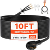 VEVOR 10 ft Dryer Power Cord, 3-Prong NEMA 10-30P Appliance Dryer Cord with Eyelet Connectors, 125V/250V, SDRT 10AWG/3C, 30A, Pure Copper Wire Cable with PVC Cable Tie, Ideal for Indoor & Outdoor Use