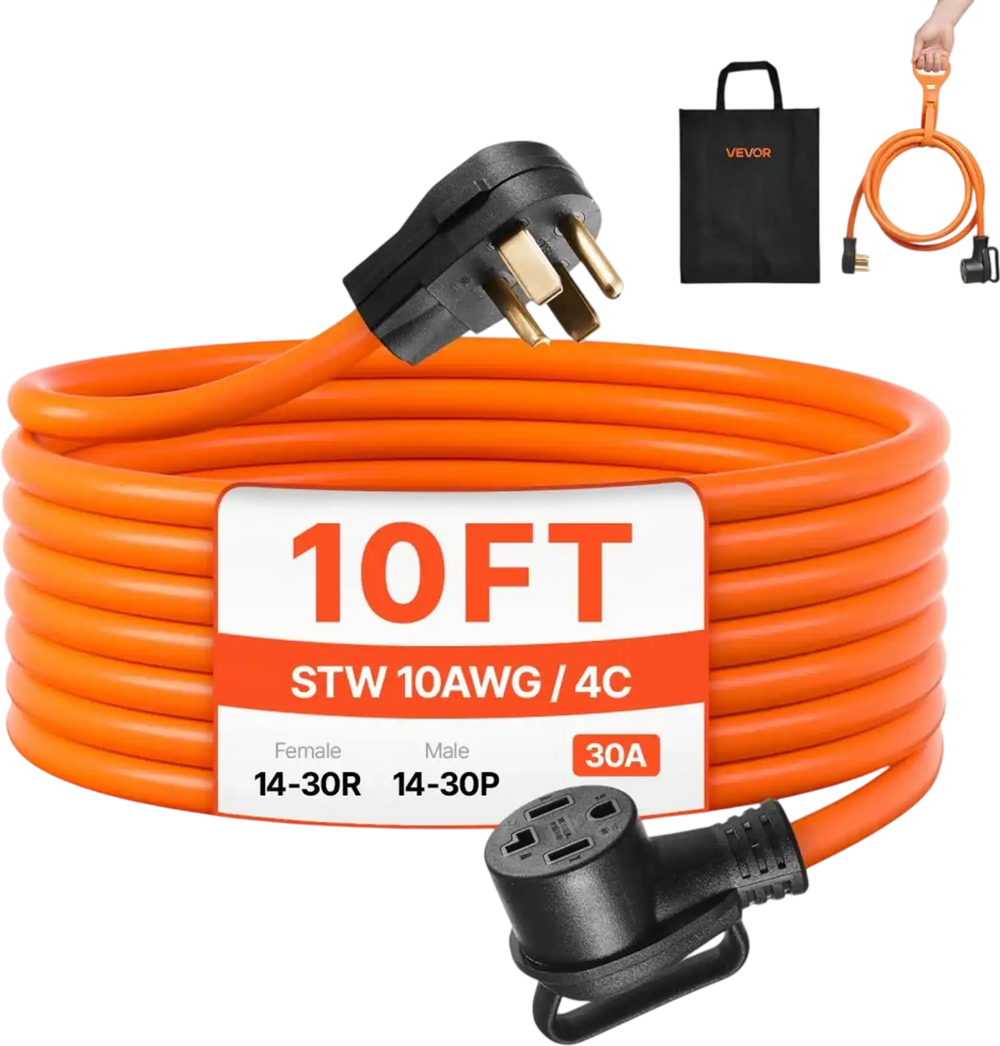 VEVOR 10 ft Dryer Extension Cord, 4-Prong NEMA 14-30P to 14-30R Dryer Cord, 125V/250V, STW 10AWG/4C, 30A, Pure Copper Wire Cable with Black Non-woven Bag and PVC Cable Tie, for Outdoor & Indoor Use