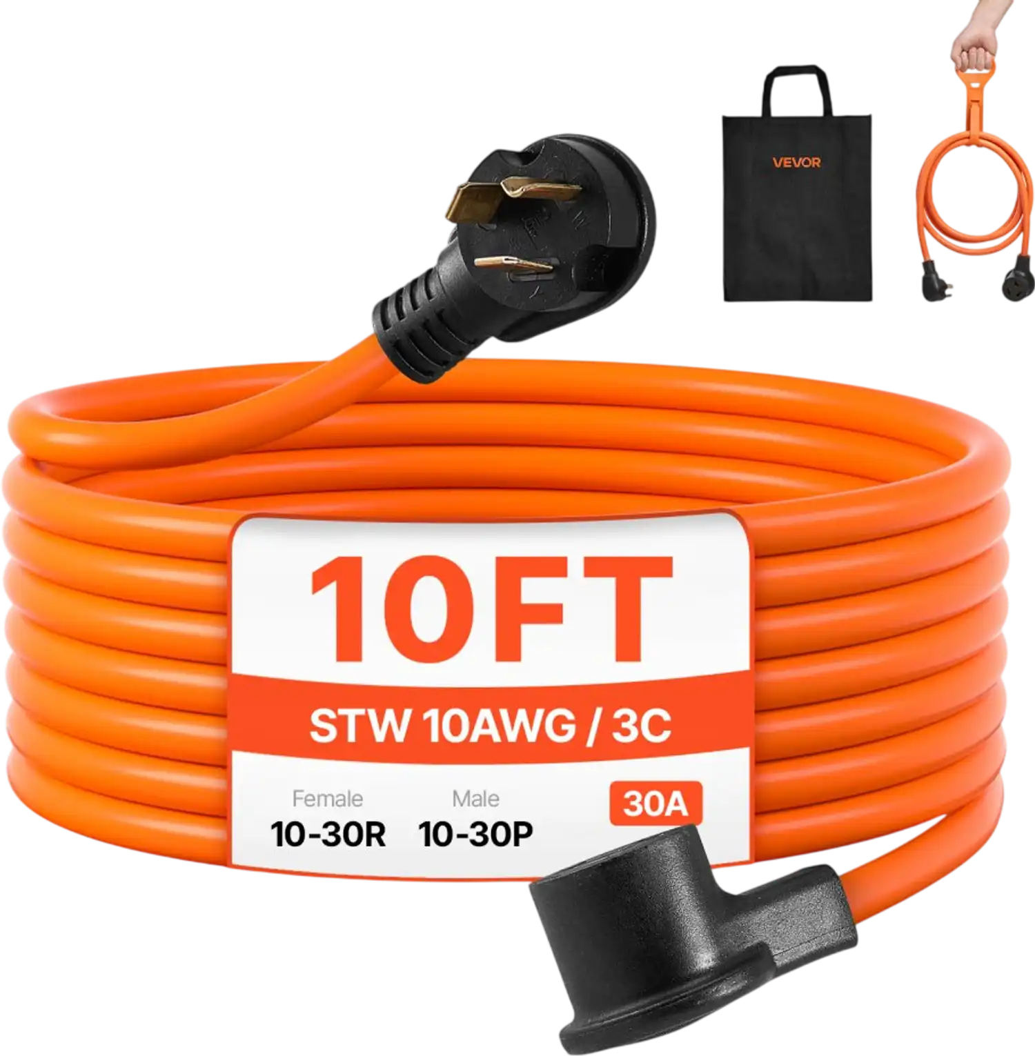 Vevor Dryer Extension Cord 10' 3-Prong NEMA 10-30P to 10-30R 30A New