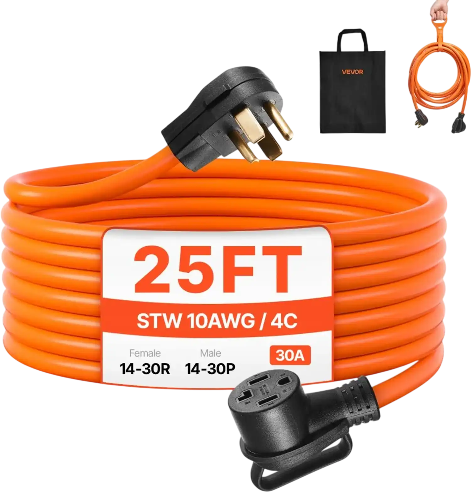 Vevor Dryer Extension Cord 25' 4-Prong 30A 125/250V New