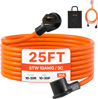 VEVOR 25 ft Dryer Extension Cord, 3-Prong NEMA 10-30P to 10-30R Dryer Cord, 125V/250V STW 10AWG/3C, 30A, Pure Copper Wire Cable with Black Non-woven Bag and PVC Cable Tie, Ideal for Indoor & Outdoor