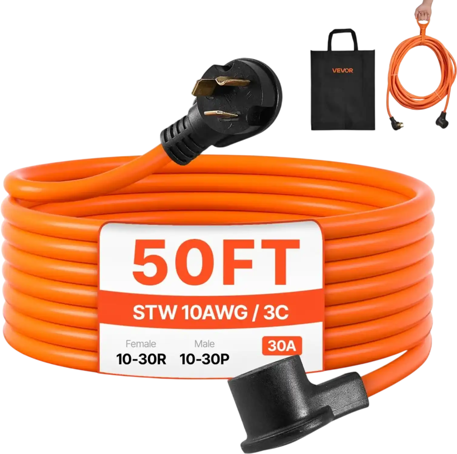 Vevor Dryer Extension Cord 50' 3-Prong NEMA 10-30P to 10-30R 30A New
