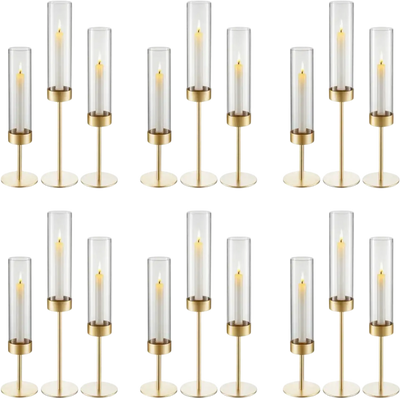 Vevor Candle Holders Hurricane Glass Centerpiece Set of 18 Gold New