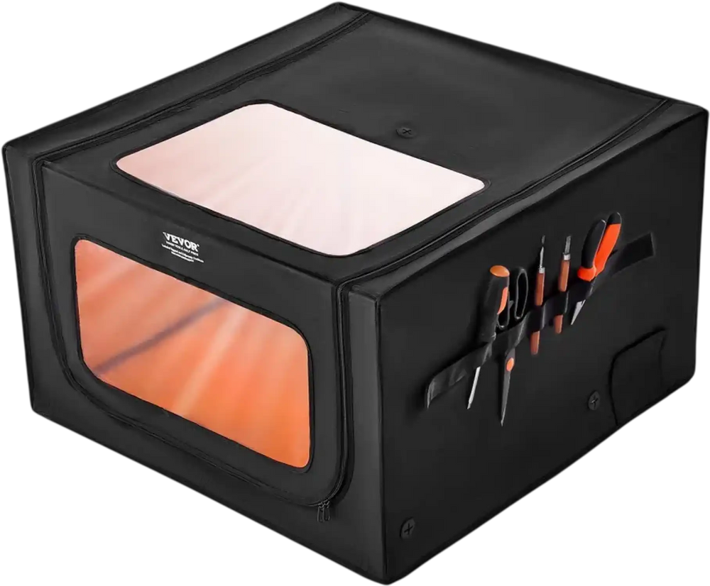 VEVOR Laser Engraver Enclosure, 31.5 x 31.5 x 19.6", Dual-Direction Viewing, Flame Retardant and Fireproof Protective Cover, with Exhaust Fan and Pipe, Insulates Smoke, Noise and Eye Protection