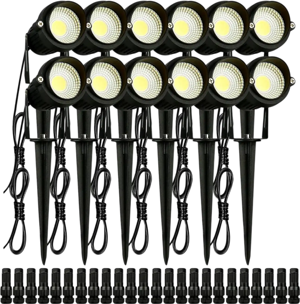 VEVOR Landscape Lighting, 6W Low Voltage LED Landscape Lights, IP66 Waterproof Landscape Spotlights Yard Lawn Garden Pathway Outdoor Lights 12V 24V 450LM Warm White 3000K (12 Pack with Connectors)