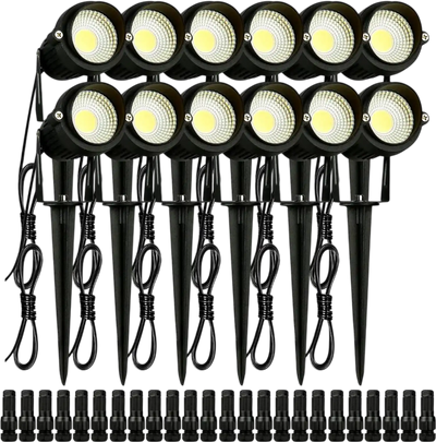VEVOR Landscape Lighting, 6W Low Voltage LED Landscape Lights, IP66 Waterproof Landscape Spotlights Yard Lawn Garden Pathway Outdoor Lights 12V 24V 450LM Warm White 3000K (12 Pack with Connectors)