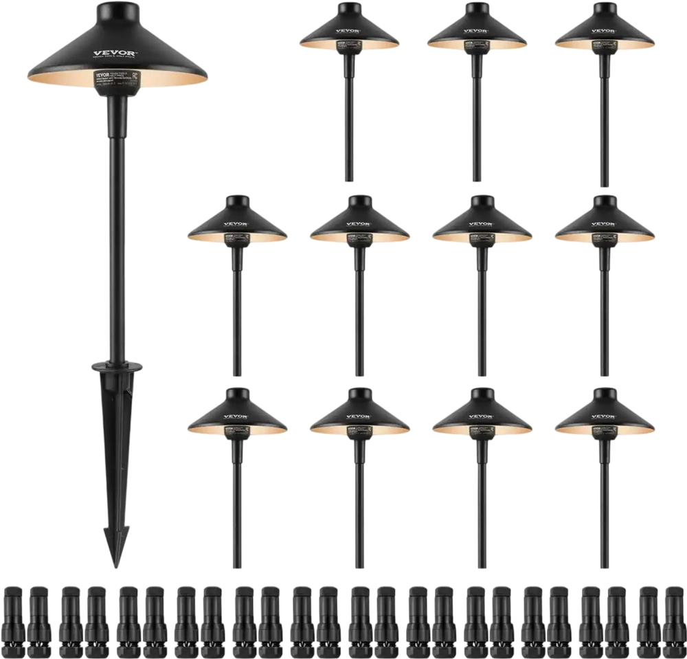 VEVOR 12 Pack Low Voltage Landscape Path Lights, 3W 210LM 12V-24VAC/DC Outdoor LED Pathway Lighting, 3000K Warm White Walkway Lights with Quick Connectors, IP66 Waterproof for Yard Garden Sidewalk