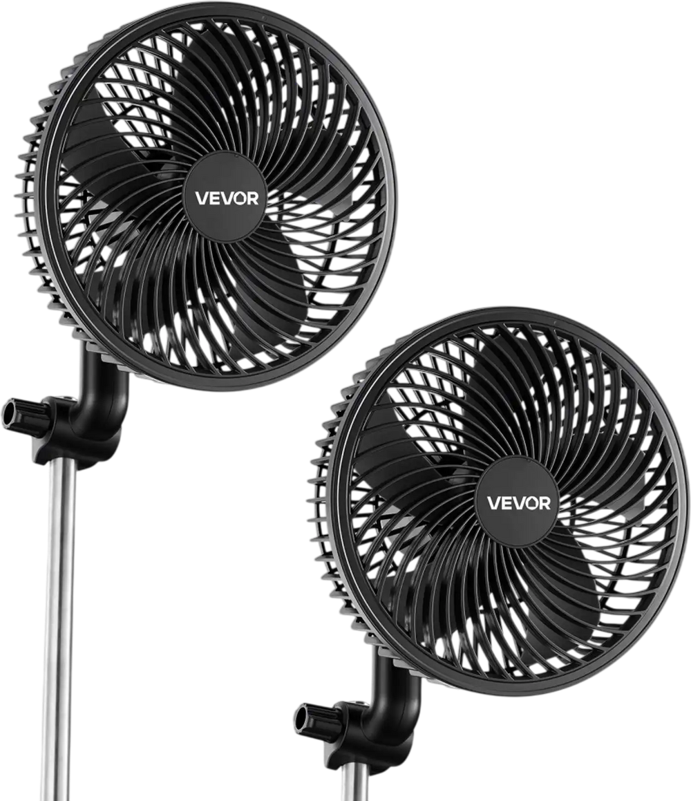 VEVOR Plant Fan, Grow Tent Clip On Fan Rechargeable, USB Port with 9 Speeds & Circulation Mode, Smart Control, Powerful Oscillating, Long Runtime for Hydroponics Circulation Cooling, Black, 2 Pack