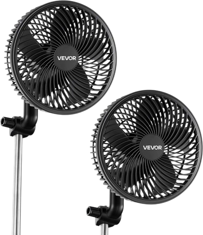 VEVOR Plant Fan, Grow Tent Clip On Fan Rechargeable, USB Port with 9 Speeds & Circulation Mode, Smart Control, Powerful Oscillating, Long Runtime for Hydroponics Circulation Cooling, Black, 2 Pack