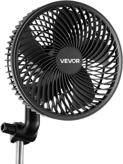 VEVOR Plant Fan, Grow Tent Clip On Fan Rechargeable, USB Port with 9 Speeds & Circulation Mode, Smart Control, Powerful Oscillating, Long Runtime for Hydroponics Circulation Cooling, Black, 1 Pack