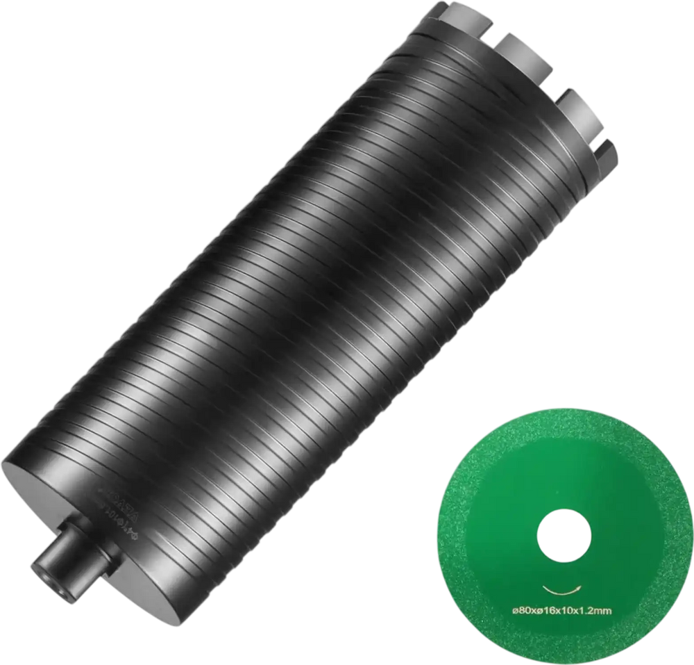 VEVOR Core Drill Bit, 4" Wet/Dry Diamond Core Drill Bits for Brick and Block, Concrete Core Drill Bit with Pilot Bit Adapter and Saw Blade, 9.5" Drilling Depth, 5/8"-11 Inner Thread, Laser Welding