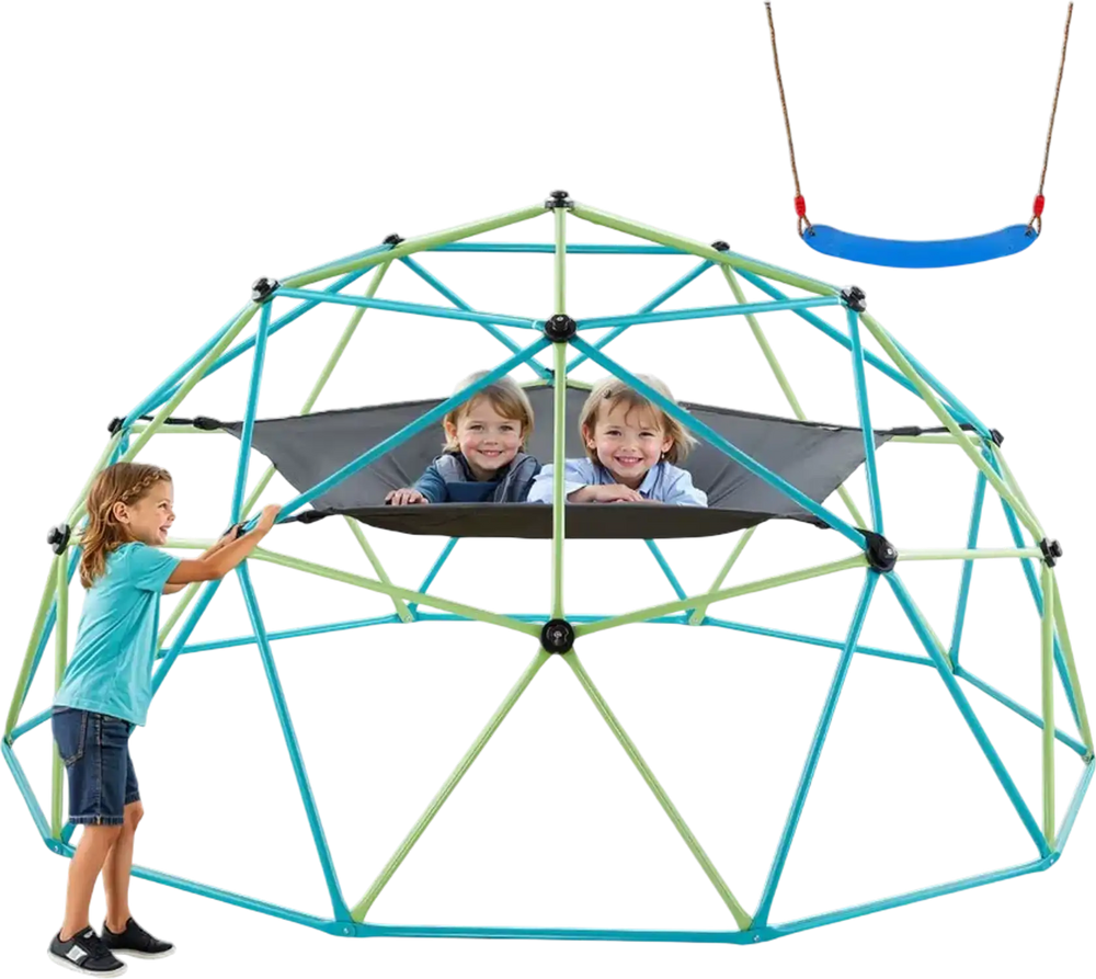 VEVOR Climbing Dome, 10FT Geometric Dome Climber with Swing & Hammock, 1000LBS Loading Kid's Jungle Gym Playground, Easy-Assembly Outdoor Backyard Climbing Equipment for Boys Girls 3 to 10 Years Old