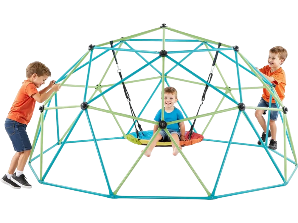 VEVOR Climbing Dome, 10FT Geometric Dome Climber with Saucer Swing, 1000LBS Loading Kid's Jungle Gym Playground, Easy-Assembly Outdoor Backyard Climbing Equipment for Boys Girls 3 to 10 Years Old