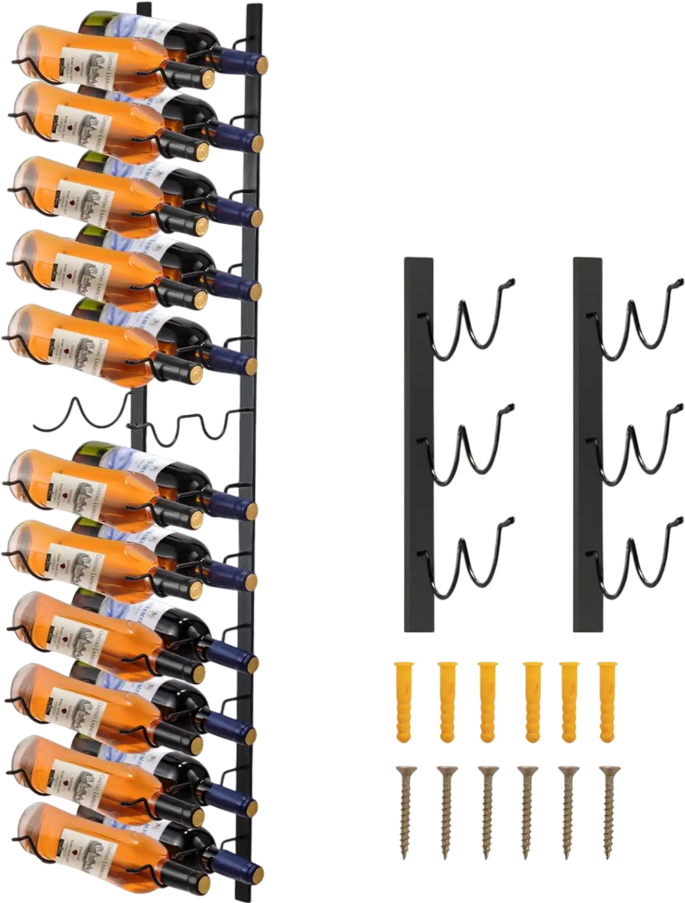 VEVOR Wall Mounted Wine Rack, 12x2 Bottles Wine Holder Towel Rack, Black Steel Vertical Wine Rack, Modern Decorative Wall Mounted Wine Bottle Holder, Forward Design Simple Storage Wall Rack 48x11x1 In
